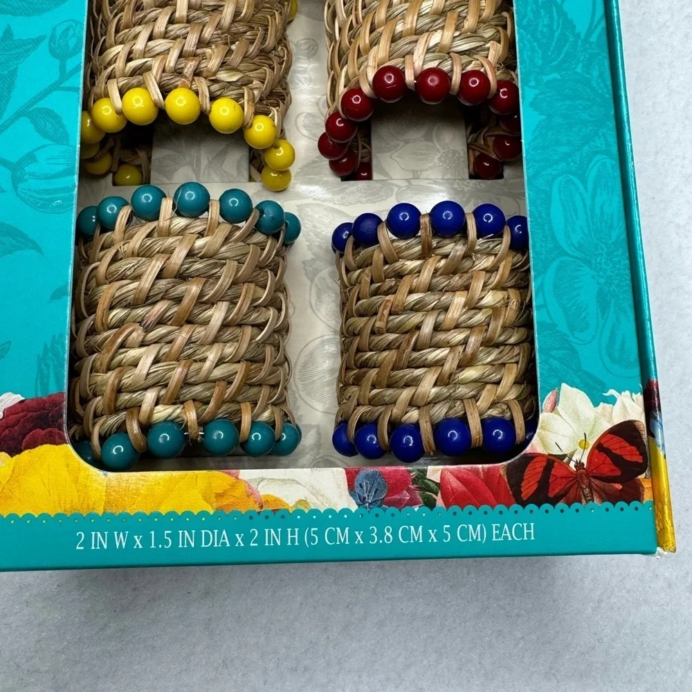 Beaded Rattan Napkin Rings Set of 8 / 2 Boxes Pioneer Woman New boho bohemian